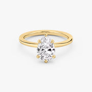 Pear Cut - Plain Band - 6 Prong Classic Ring - 14 K Gold